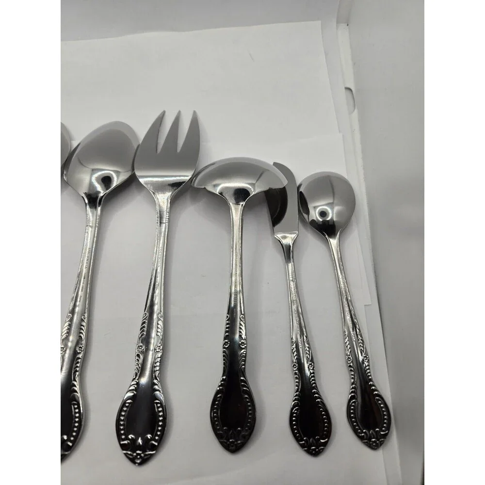 Columbia Beaded Handle Stainless Steel Flatware Complete Serving Set 7 pcs.
